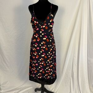 Lovers + Friends Black Multicolor Polka Dot Midi Wrap Dress Sz M